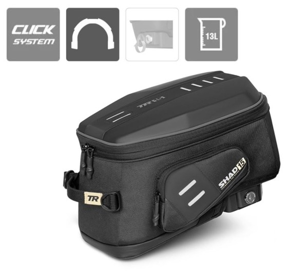 Borsa da serbatoio Shad da 13 L, sistema Click, con chiusura a chiave