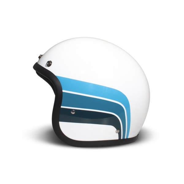 Casco jet DMD Retro, bianco, blu, lucido, Olympus, fibra di vetro, ECE 22.06