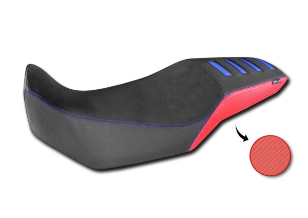 Coprisella comfort in fibra 3D per Honda XL 750 Transalp, nero / rosso con inserti blu
