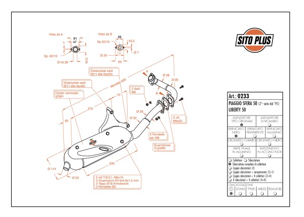 Sito / LeoVince impianto di scarico Sito Plus, acciaio per Piaggio Liberty 50 (Bj.1995-)