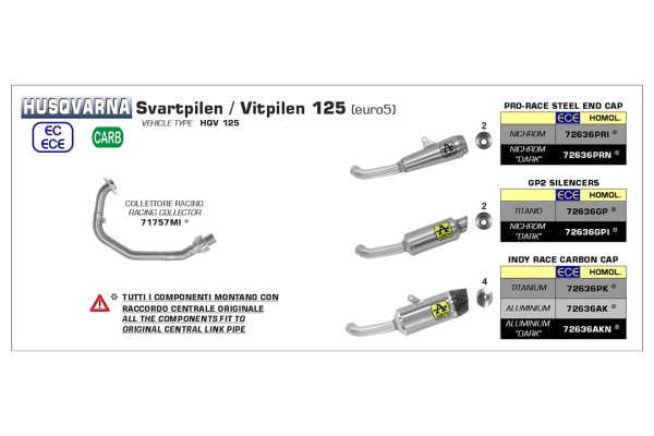 ARROW GP2 Slip-On Auspuff für Husqvarna Svartpilen 125 2021-, Edelstahl schwarz