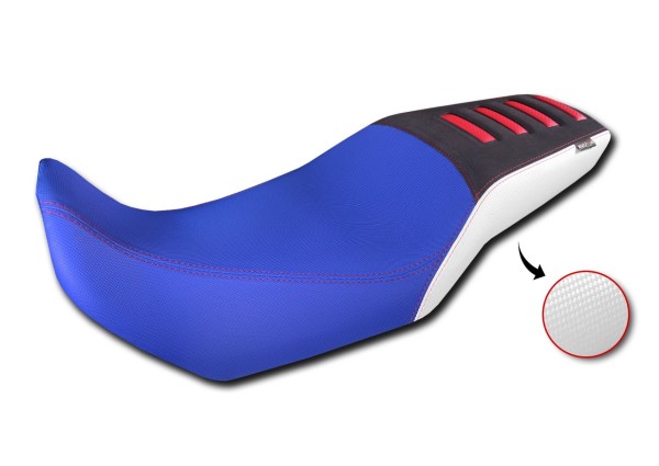 Coprisella Comfort in fibra 3D per Honda XL 750 Transalp, blu / bianco / nero con inserti rossi