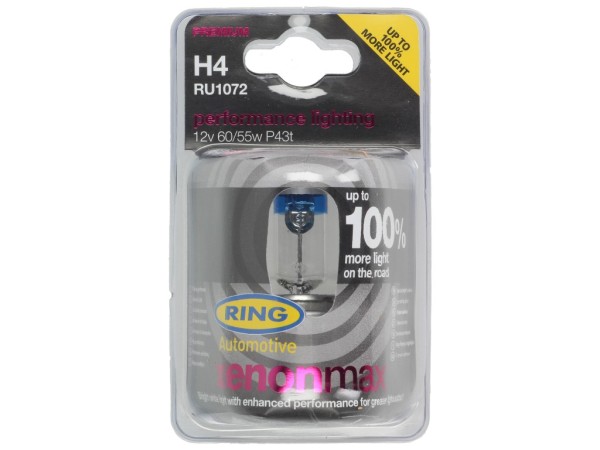 Lampadina ad anello, a incandescenza, H4, +100% di luce in più, 12 V, 60/55 W, P43t