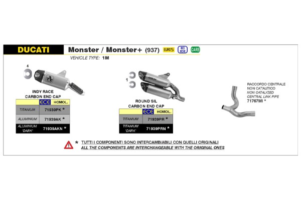 ARROW Racing-Zwischenrohr aus Edelstahl für Ducati Monster / Monster+ ab Modelljahr 2021-