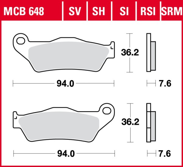 Set di pastiglie freno TRW MCB648SH, metallo sinterizzato, omologato ECE R90