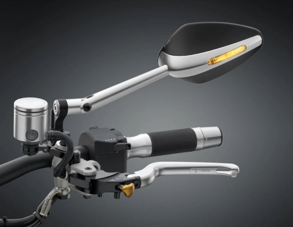 Specchio RIZOMA "Veloce L naked" sinistro o destro con indicatore per Vespa, anodizzato argento