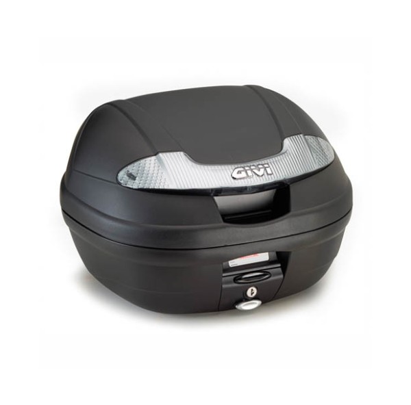 E340 Vision Tech MONOLOCK Topcase nero con catarifrangenti trasparenti e piastra Givi