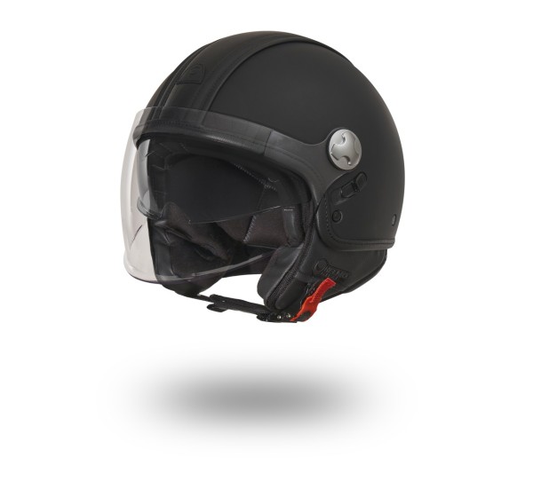 Helmo Milano Demi Jet, PelleDura Premium, nero opaco con ecopelle nera