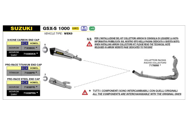ARROW Auspuff X-KONE DARK NiChrom für Suzuki GSX-S1000 / GSX-S950 2021- ; GSX-S1000GX 2024-