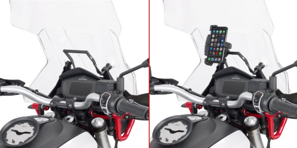 Staffa per montaggio su parabrezza per Navi / Telefono per Moto Guzzi V85 TT (Bj.19-) Givi
