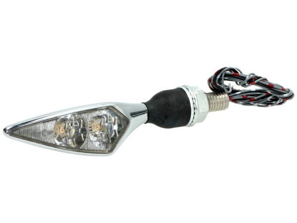 Indicatore di direzione Kellermann, luce posteriore e freno, rombo DF, acciaio, LED, HL, 12 V, cromo lucido, M8x20