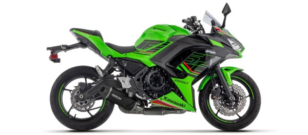 Impianto di scarico ARROW INDY RACE EVO in alluminio nero con terminale in carbonio per Kawasaki Ninja 650 / Z 650