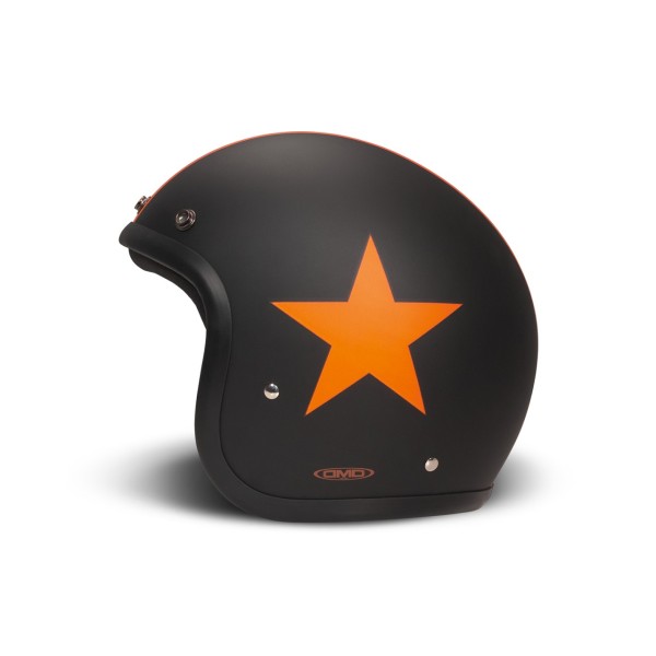 DMD casco jet Retro, nero, opaco, Star Orange, fibra di vetro, ECE 22.06