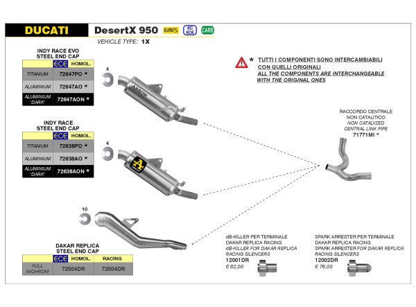 ARROW Auspuff INDY RACE EVO Aluminium für Ducati Desert X 950 ab Modelljahr 2022-