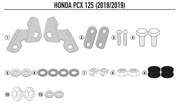 Kit montaggio cupolino 1163DTG per Honda PCX 125 (Bj.18-) Givi