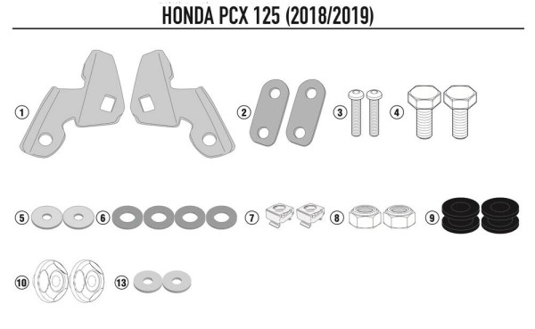 Kit montaggio cupolino 1163DTG per Honda PCX 125 (Bj.18-) Originale Givi