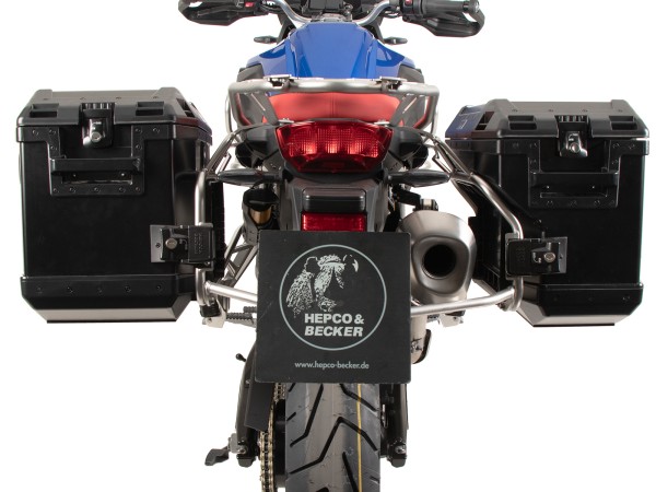 Set di portavaligie Cutout in acciaio inox con set di portavaligie Xplorer Cutout nero per BMW F 800 GS (24-)