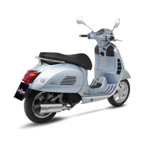 Sistema di scarico LeoVince LV One Evo per Vespa GTS 125 /Super, argento, slip on, certificato E, Euro5