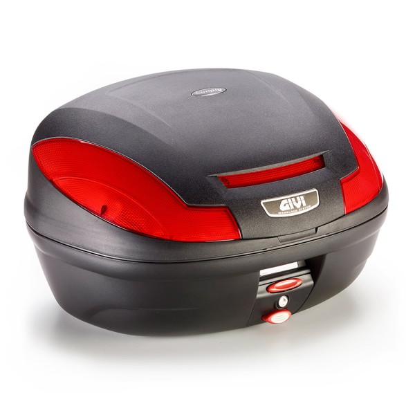 E470 Simply III MONOLOCK Bauletto nero con catarifrangenti rossi e coperchio senza piastra Givi