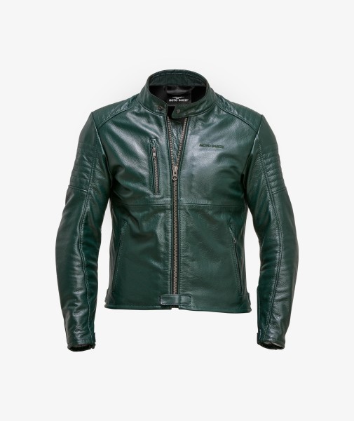 Giacca in pelle Moto Guzzi verde con protezioni incluse