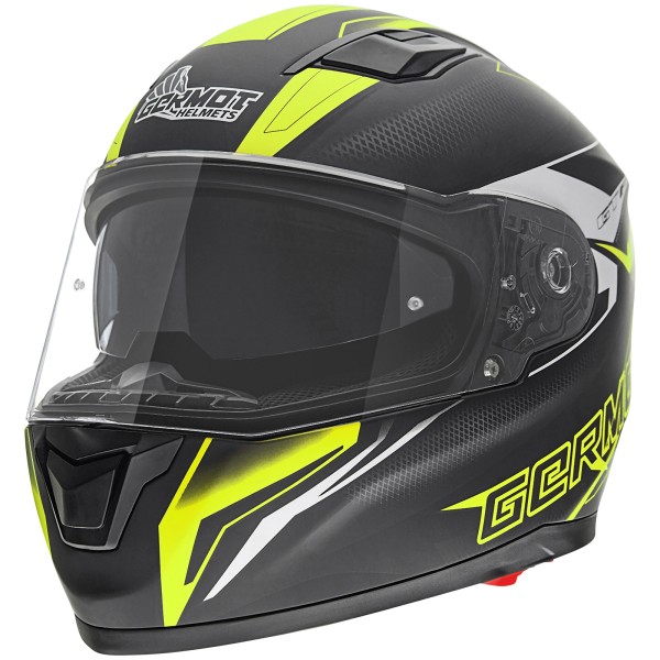 Casco integrale Germot GM 330, nero opaco/giallo fluo